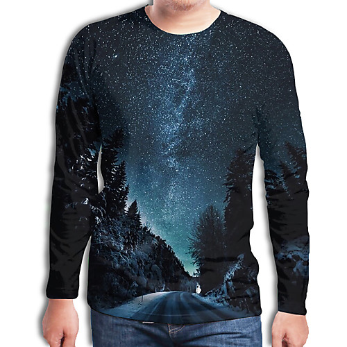 

Men's T shirt Galaxy Graphic 3D Plus Size Print Long Sleeve Daily Tops Streetwear Exaggerated Blue