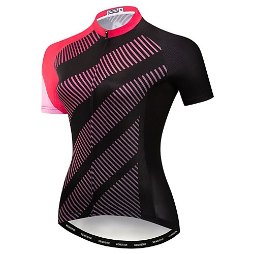 

21Grams Women's Short Sleeve Cycling Jersey Summer Elastane Polyester Fuchsia Stripes Bike Jersey Top Mountain Bike MTB Road Bike Cycling Quick Dry Moisture Wicking Breathable Sports Clothing Apparel