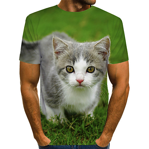 

Men's T shirt Color Block 3D Animal Print Short Sleeve Street Tops Streetwear Exaggerated Green