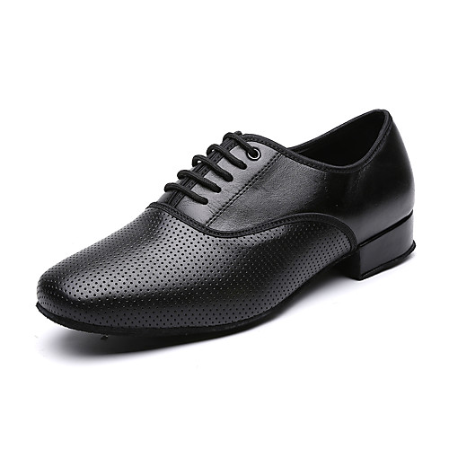 

Men's Latin Shoes Flat Thick Heel Black Lace-up