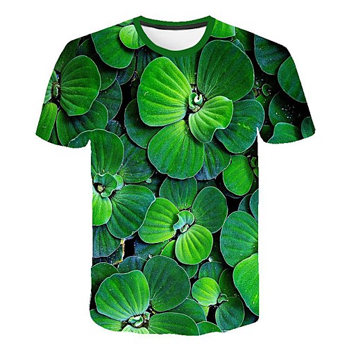 

Men's T shirt Shirt Geometric Plus Size Print Short Sleeve Daily Tops Basic Streetwear Round Neck Green