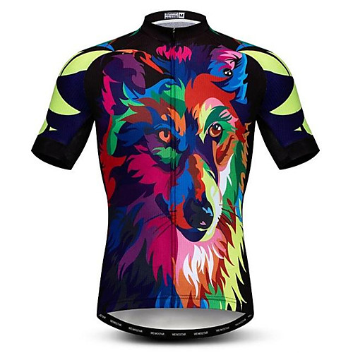 

21Grams 3D Animal Wolf Men's Short Sleeve Cycling Jersey - Black Bike Jersey Top Breathable Moisture Wicking Quick Dry Sports Polyester Elastane Mountain Bike MTB Road Bike Cycling Clothing Apparel