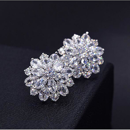 

Women's AAA Cubic Zirconia Stud Earrings 3D Flower Sweet Fashion Platinum Plated Imitation Diamond Earrings Jewelry Silver For Daily Work 1 Pair