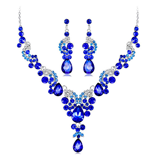 

Women's Blue Red White Crystal Necklace Earrings Chandelier Star Botanical Pear Luxury Dangling Bohemian Vintage Gypsy Earrings Jewelry bright red / White / Royal Blue For Christmas Wedding Party