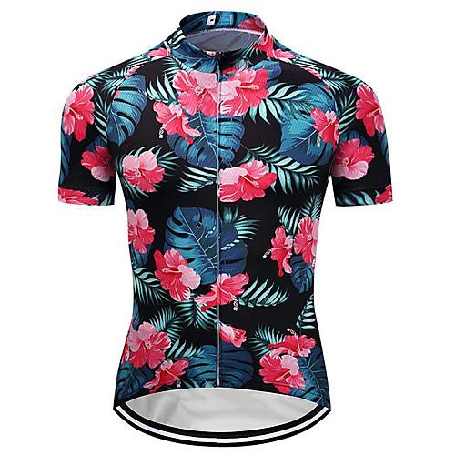

21Grams Floral Botanical Hawaii Men's Short Sleeve Cycling Jersey - Pink Bike Jersey Top Quick Dry Moisture Wicking Breathable Sports Summer Terylene Mountain Bike MTB Road Bike Cycling Clothing