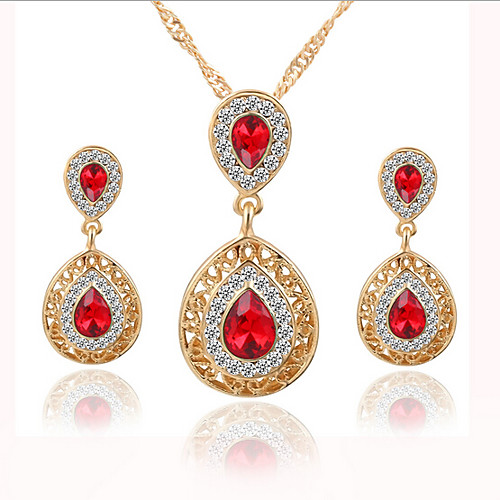 

Women's Drop Earrings Pendant Necklace Cut Out Pear Stylish Classic Gold Plated Earrings Jewelry Red / Blue / Green For Daily Work 1 set