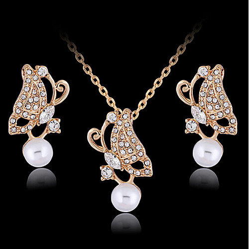 

Women's Jewelry Set 3D Butterfly Fashion Imitation Pearl Gold Plated Earrings Jewelry Gold For Christmas Wedding Halloween Party Evening Gift 1 set