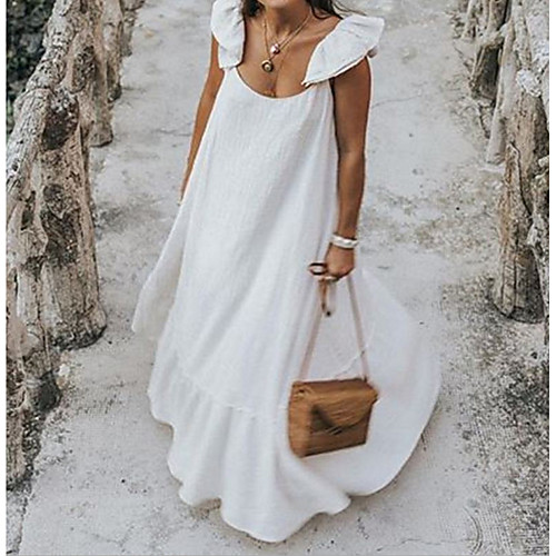 

Women's Plus Size Maxi Swing Dress - Sleeveless Ruffle Strap Elegant Street chic Loose White Black S M L XL XXL XXXL XXXXL XXXXXL