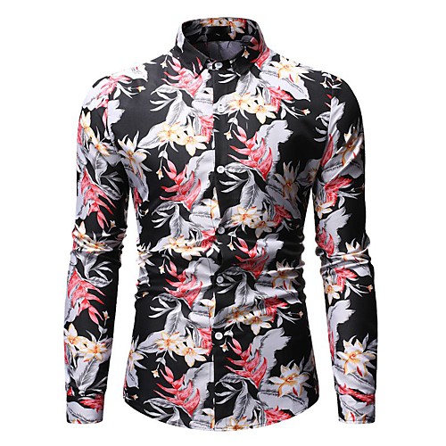 

Men's Shirt Floral Long Sleeve Daily Wear Tops Black Blue