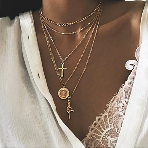 

Women's Layered Necklace Cross Ethnic Trendy Chrome Silver Gold 52 cm Necklace Jewelry 1pc For Street Club