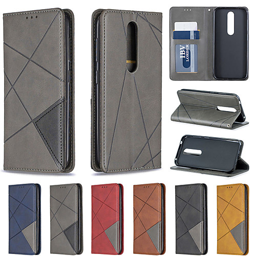 

Case For Nokia Wallet / Card Holder / Shockproof Full Body Cases Solid Colored / Geometric Pattern PU Leather