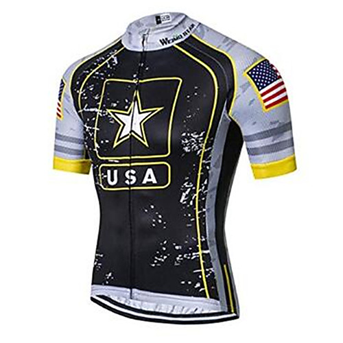 

21Grams American / USA National Flag Men's Short Sleeve Cycling Jersey - BlackWhite Bike Jersey Top Quick Dry Moisture Wicking Breathable Sports Summer Elastane Terylene Polyester Taffeta Mountain
