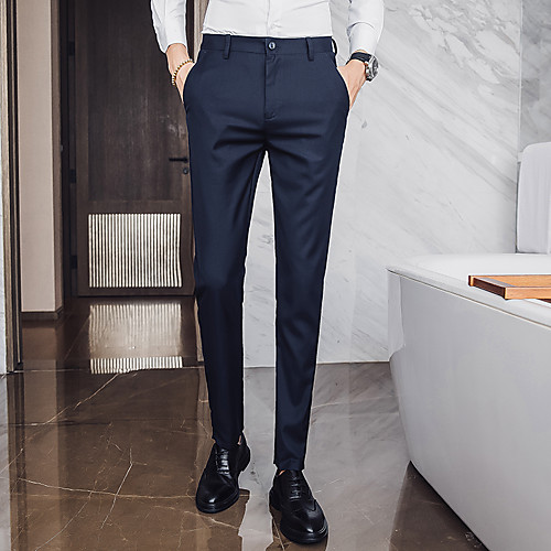 

Men's Basic Dress Pants Pants Solid Colored Full Length Gray Khaki Black Navy Blue
