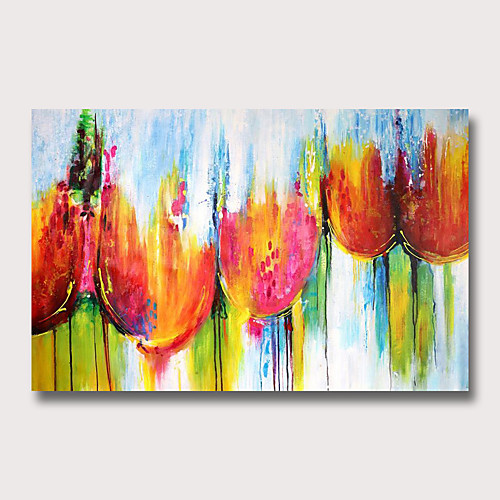 

Oil Painting Hand Painted Horizontal Abstract Floral / Botanical Modern Rolled Canvas (No Frame)