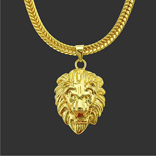 

Men's Pendant Necklace Chain Necklace Long Necklace Classic Lion Punk Rock Copper Gold Plated Gold 76 cm Necklace Jewelry 1pc For Daily Street