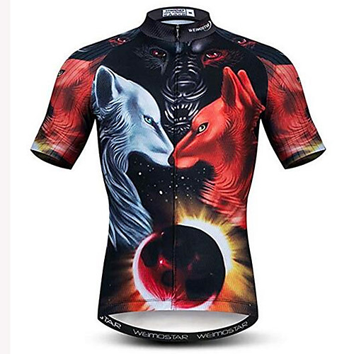 

21Grams 3D Fox Animal Men's Short Sleeve Cycling Jersey - Black / Red Bike Jersey Top Quick Dry Moisture Wicking Breathable Sports Summer Elastane Terylene Polyester Taffeta Mountain Bike MTB Road