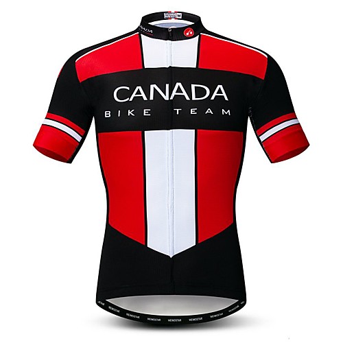 

21Grams Men's Short Sleeve Cycling Jersey Summer Elastane Lycra Polyester Rough Black Canada National Flag Bike Jersey Quick Dry Moisture Wicking Breathable Back Pocket Sports Patterned Mountain Bike