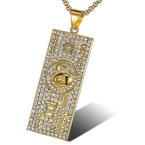 

Men's White Cubic Zirconia Pendant Necklace Geometrical Hope Fashion Titanium Steel Gold White 56 cm Necklace Jewelry 1pc For Gift Daily