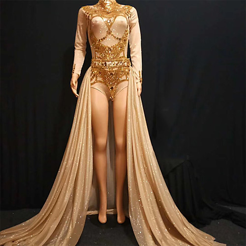 

Exotic Dancewear Skirts Acrylic Jewels Ruching Crystals / Rhinestones Women's Performance Long Sleeve Spandex