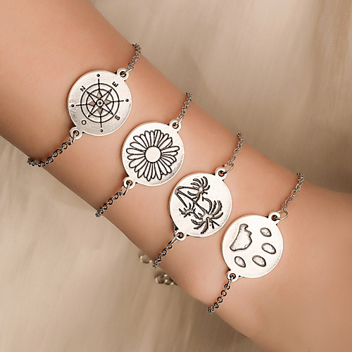 

4pcs Women's Bracelet Classic Wedding Birthday Vintage Theme European Trendy Casual / Sporty Ethnic French Alloy Bracelet Jewelry Silver For Date Festival