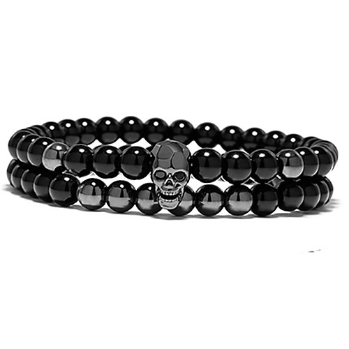 

2pcs Women's Men's Gold Black Bead Bracelet Beads Skull Fashion Punk Trendy Casual / Sporty Rock Stone Bracelet Jewelry Gold / Black For Street Gift Daily Carnival Work / Imitation Diamond