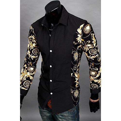 

Men's Shirt Floral Long Sleeve Daily Wear Tops Blue White Black