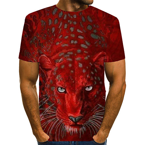 

Men's T shirt Shirt 3D Print Graphic Tiger Animal Print Short Sleeve Daily Wear Tops Streetwear Round Neck Purple Red Yellow / Club