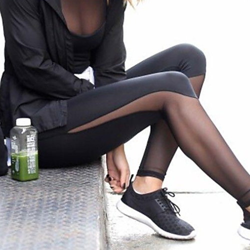 

Women's High Waist Yoga Pants Tights Leggings Tummy Control Butt Lift Quick Dry Solid Color Black Mesh Fitness Gym Workout Running Sports Activewear Slim / Moisture Wicking