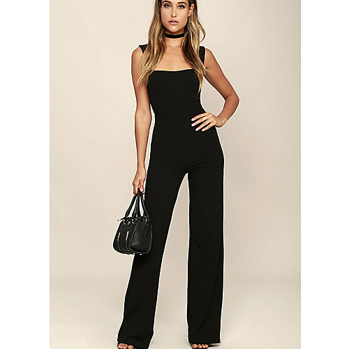 

Women's Black Wide Leg Jumpsuit Onesie, Solid Colored S M L