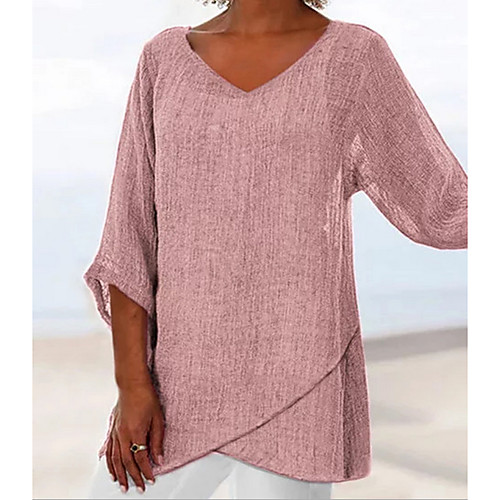 

Women's T shirt Solid Colored 3/4 Length Sleeve Daily Wear Tops Cotton Blushing Pink Gray