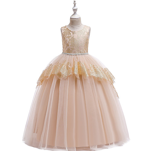 

Princess Floor Length Flower Girl Dresses Party Lace Sleeveless Jewel Neck with Belt