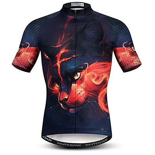 

21Grams Cat 3D Animal Men's Short Sleeve Cycling Jersey - Black / Red Bike Jersey Top Quick Dry Moisture Wicking Breathable Sports Summer Elastane Terylene Polyester Taffeta Mountain Bike MTB Road