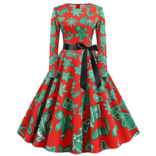 

Women's A Line Dress Knee Length Dress Blue Yellow Green Royal Blue Red Long Sleeve Print Print Fall Winter Round Neck Casual Christmas Halloween Slim 2021 S M L XL XXL 3XL 4XL 5XL