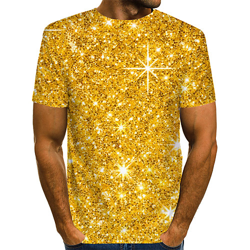 

Men's T shirt Shirt Graphic 3D Print Short Sleeve Casual Tops Streetwear Exaggerated Round Neck Gold / Summer