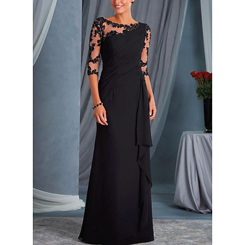 

Sheath / Column Mother of the Bride Dress Plus Size Bateau Neck Floor Length Chiffon Lace Half Sleeve with Lace 2021