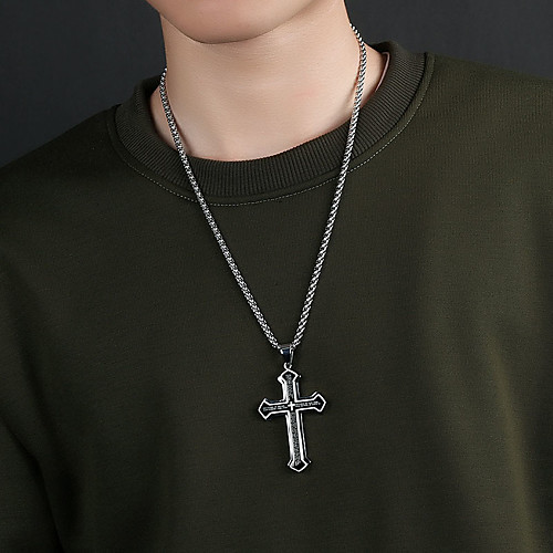 

Men's Pendant Necklace Charm Necklace Classic Cross Inspirational Titanium Steel Black 60 cm Necklace Jewelry 1pc For Street School Gift Club Promise