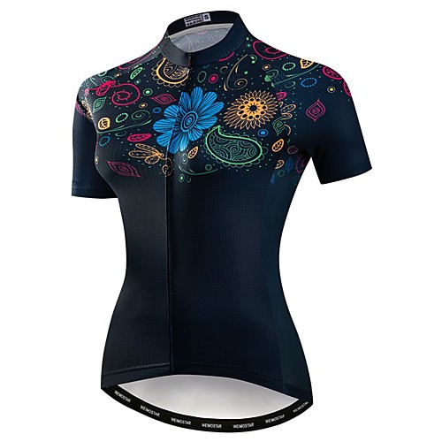 

21Grams Women's Short Sleeve Cycling Jersey Black Floral Botanical Bike Jersey Top Mountain Bike MTB Road Bike Cycling Breathable Moisture Wicking Quick Dry Sports Polyester Elastane Terylene