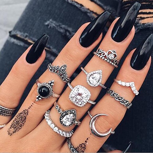 

Ring Set Cut Out Silver Resin Rhinestone Alloy Pear Bohemian Vintage 10pcs One Size / Women's