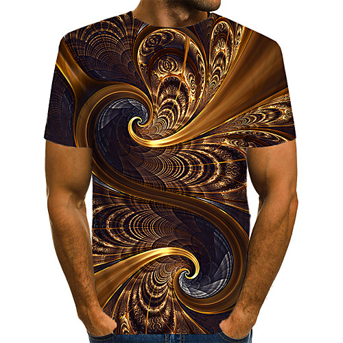 

Men's T shirt Shirt Graphic Abstract Print Short Sleeve Street Tops Streetwear Exaggerated Round Neck Brown / Summer / Club