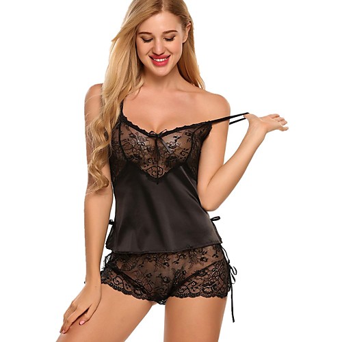 

Female Adults' Chemises & Gowns Jumpsuits Solid Color Lace Underwear