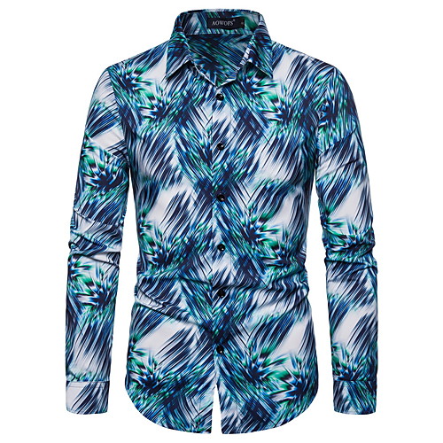 

Men's Shirt Plaid Solid Colored Print Long Sleeve Party Tops Elegant Boho Blue