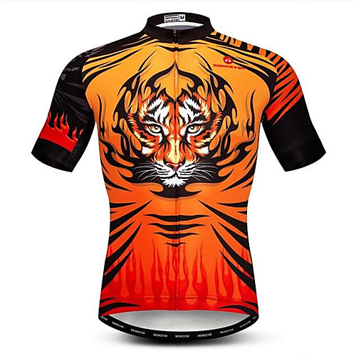 

21Grams 3D Tiger Animal Men's Short Sleeve Cycling Jersey - Black / Orange Bike Jersey Top Quick Dry Moisture Wicking Breathable Sports Summer Elastane Polyester Mountain Bike MTB Road Bike Cycling