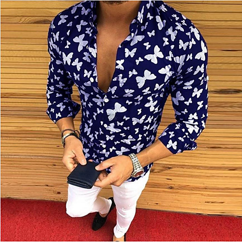 

Men's Shirt Geometric Long Sleeve Daily Tops Black Blue Khaki