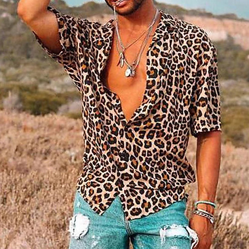 

Men's Leopard Shirt Basic Daily Yellow / Short Sleeve