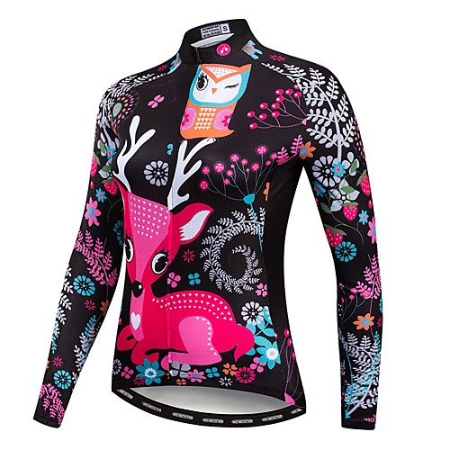 

21Grams Floral Botanical Deer Women's Long Sleeve Cycling Jersey - Fuchsia Bike Jersey Top UV Resistant Quick Dry Moisture Wicking Sports Winter Elastane Terylene Polyester Taffeta Mountain Bike MTB