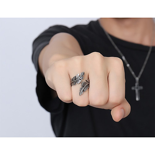 

Band Ring Sculpture Silver Titanium Steel Feather Statement Gothic Vintage 1pc 7 8 9 10 11 / Men's / Open Ring