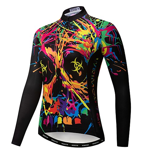 

21Grams Sugar Skull Women's Long Sleeve Cycling Jersey - Rough Black Bike Jersey Top UV Resistant Quick Dry Moisture Wicking Sports Winter Elastane Terylene Polyester Taffeta Mountain Bike MTB Road