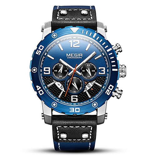 

MEGIR Men's Sport Watch Quartz Sporty Stylish Genuine Leather Black 30 m Water Resistant / Waterproof Chronograph Shock Resistant Analog Outdoor Fashion - Black / White Blue Brown Two Years Battery