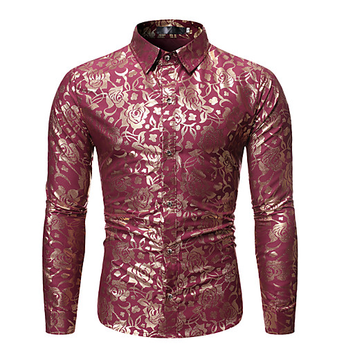 

Men's Shirt Graphic Solid Colored Floral Long Sleeve Party Tops Rock Exaggerated Black Red Navy Blue