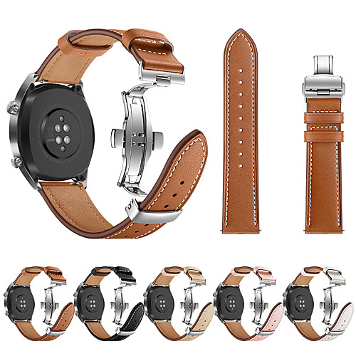 

Watch Band for Huawei Watch GT Huawei Sport Band / Butterfly Buckle Stainless Steel / Genuine Leather Wrist Strap